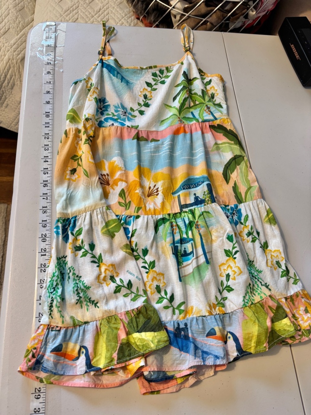 FARM Rio Floral Tropical Flowy Mini Dress Size Small Tiered Spaghetti Strap Boho - Picture 9 of 12